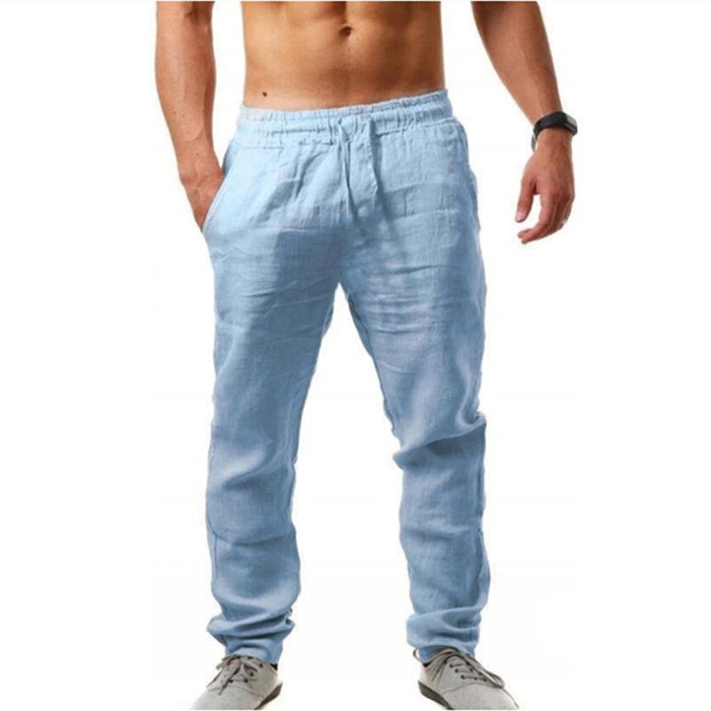 Men's Cotton Linen Breathable Solid Color Trousers