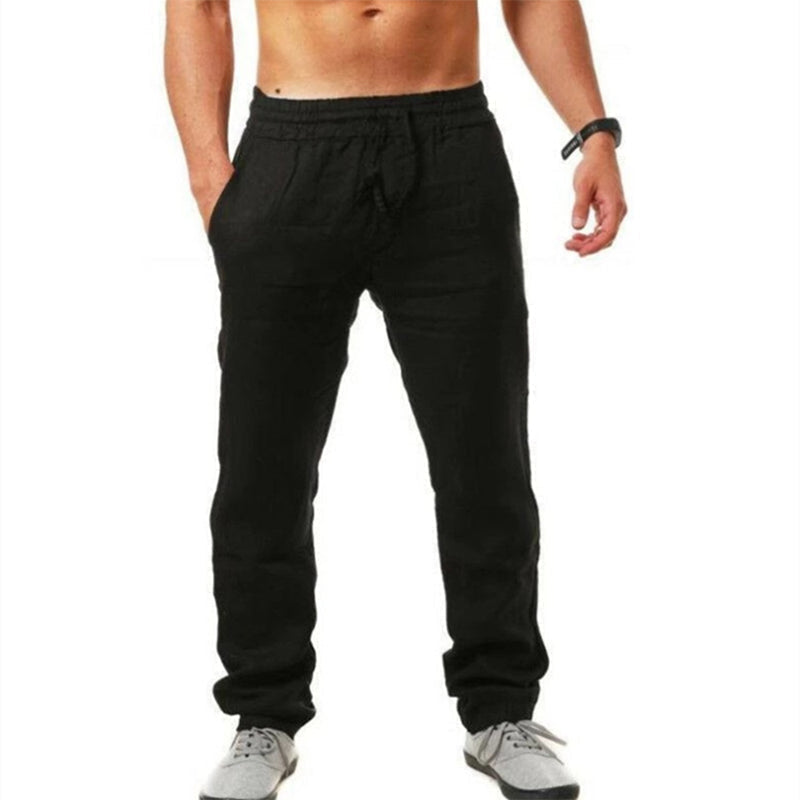 Men's Cotton Linen Breathable Solid Color Trousers