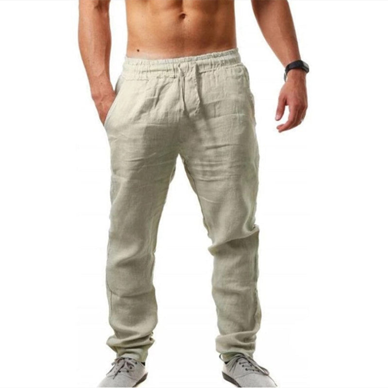 Men's Cotton Linen Breathable Solid Color Trousers