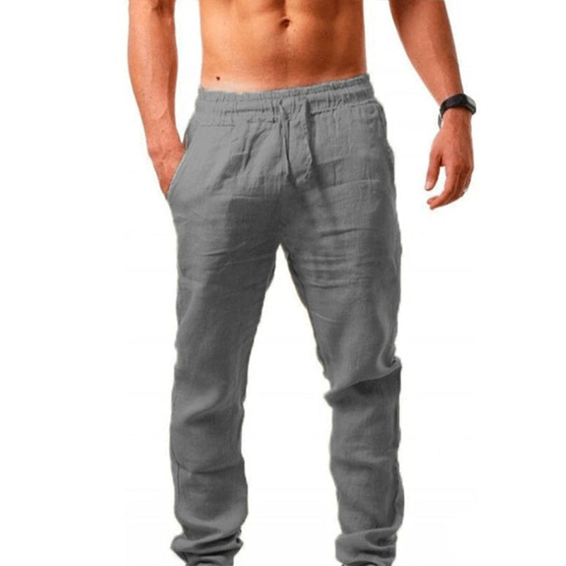 Men's Cotton Linen Breathable Solid Color Trousers