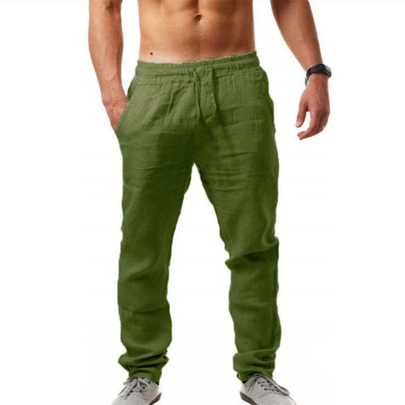 Men's Cotton Linen Breathable Solid Color Trousers