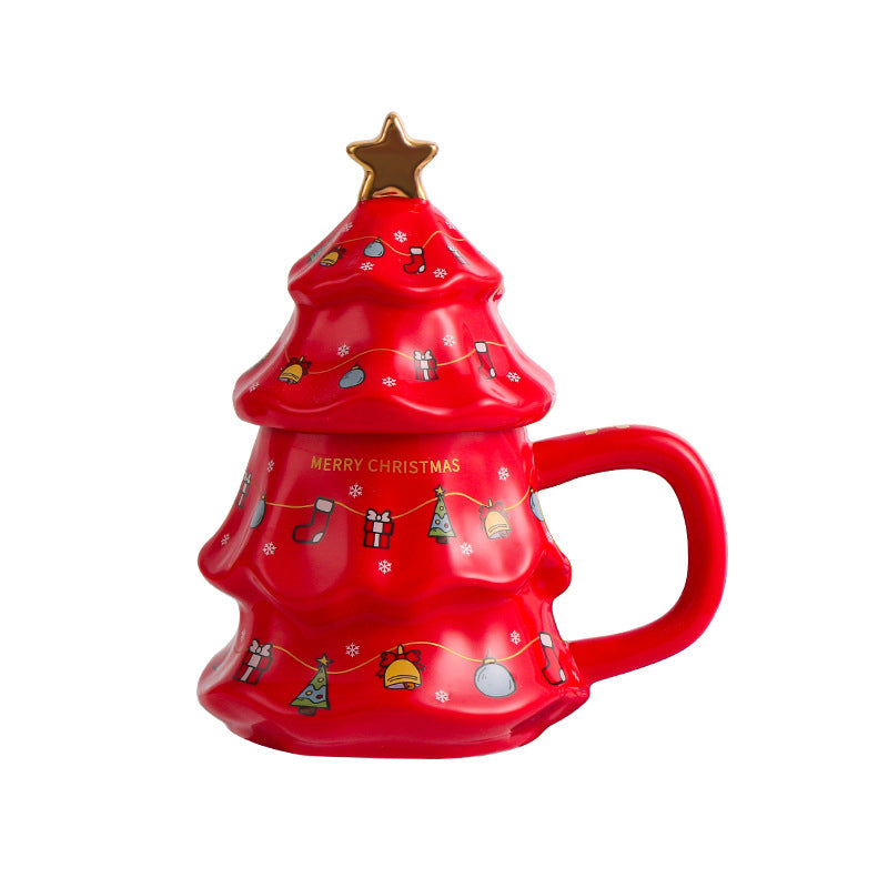 Christmas Tree Ceramic Mug with Lid