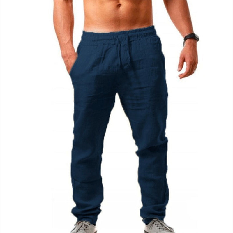 Men's Cotton Linen Breathable Solid Color Trousers