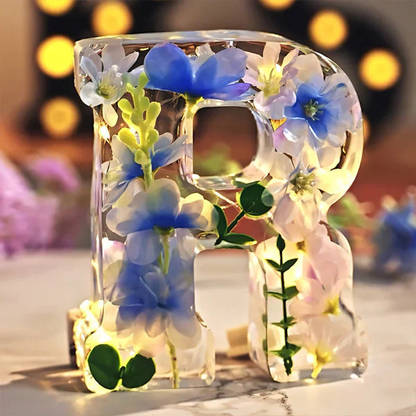 Resin Dried Flower Printed Letters LED Night Light