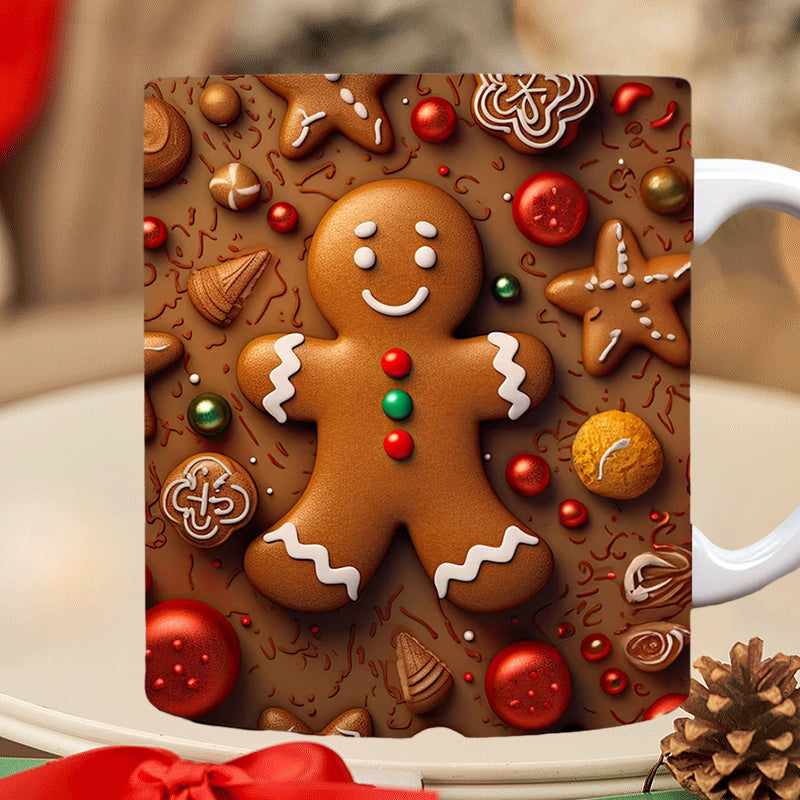 3D Christmas Gingerman Ceramic Coffee Mug