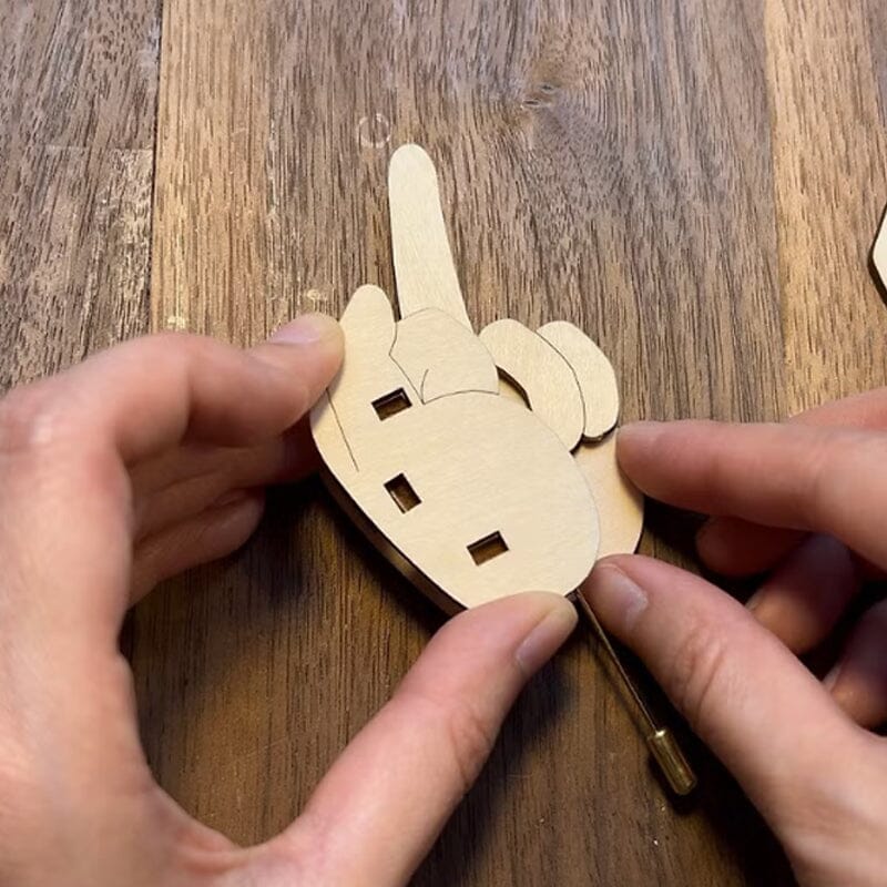 Funny Wooden Finger Brooch Middle Finger Pin DIY Kit