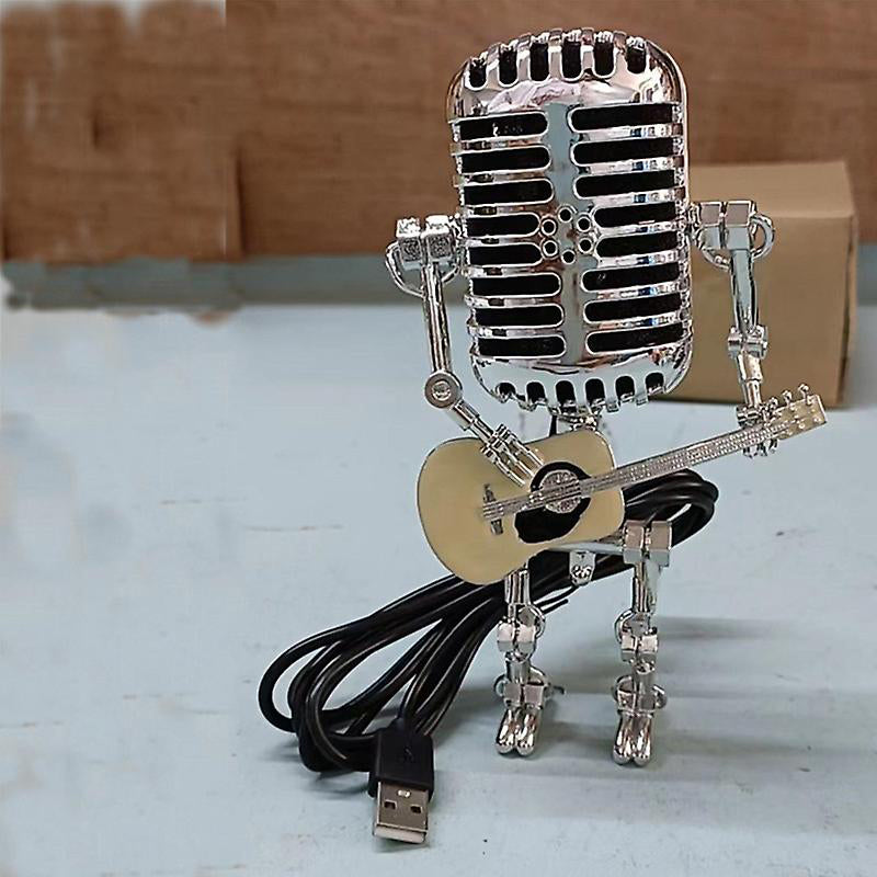 Vintage Microphone Robot Desk Lamp with Mini Guitar