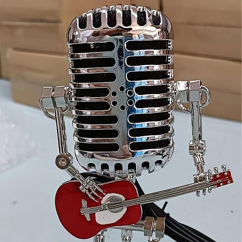 Vintage Microphone Robot Desk Lamp with Mini Guitar