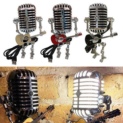 Vintage Microphone Robot Desk Lamp with Mini Guitar