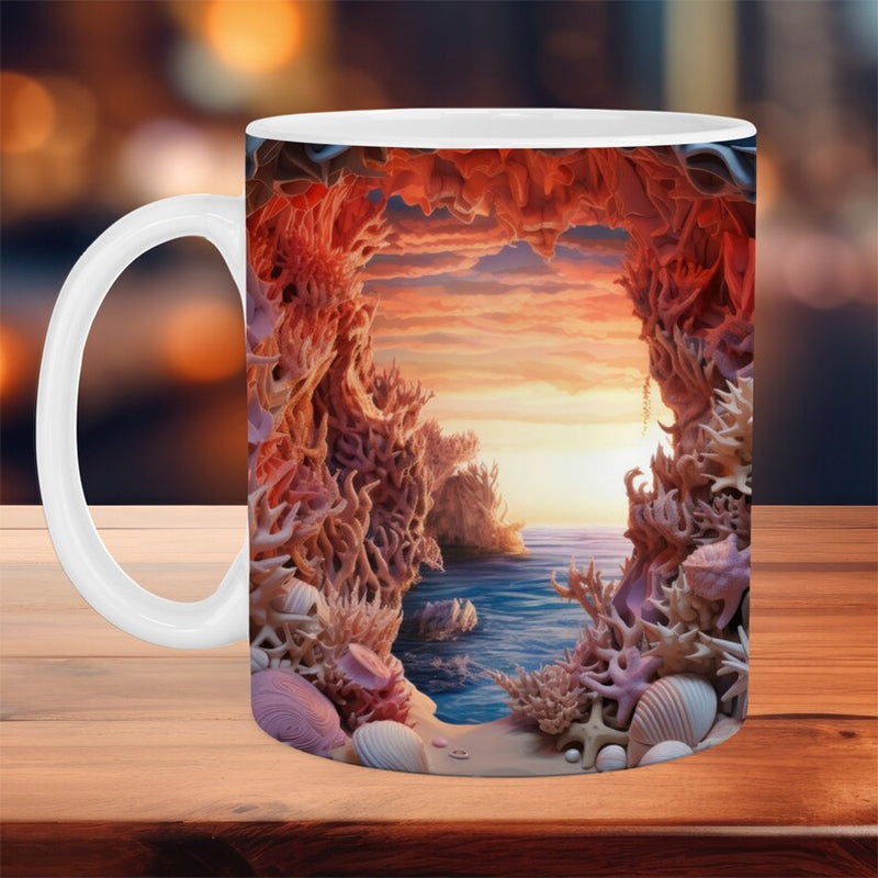 3D Ocean Beach Break Through Theme Coffee Mug