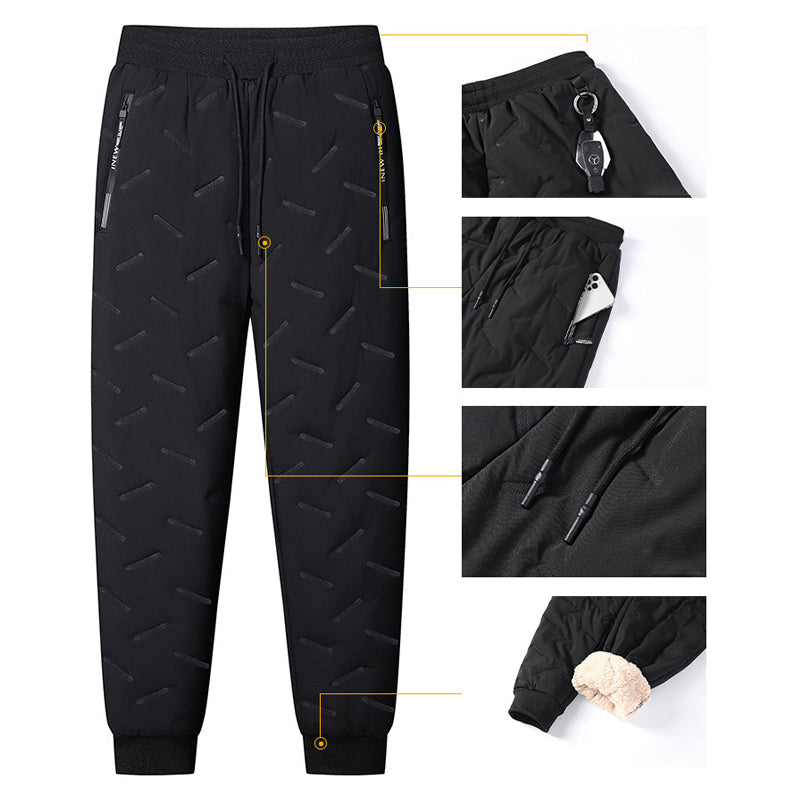 Unisex Thickened Windproof Winter Soft Fleece-Lined Pants with Zippered Pockets