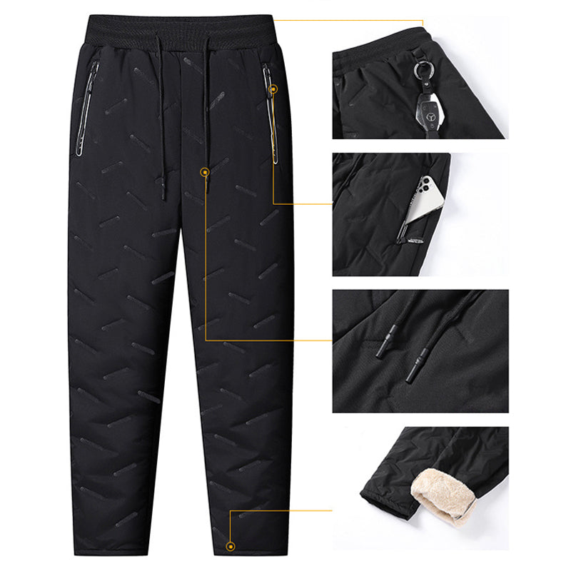 Unisex Thickened Windproof Winter Soft Fleece-Lined Pants with Zippered Pockets