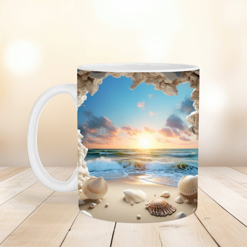 3D Ocean Beach Break Through Theme Coffee Mug