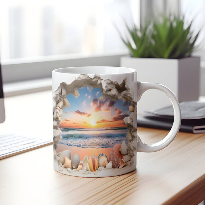 3D Ocean Beach Break Through Theme Coffee Mug