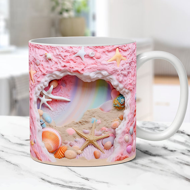 3D Ocean Beach Break Through Theme Coffee Mug