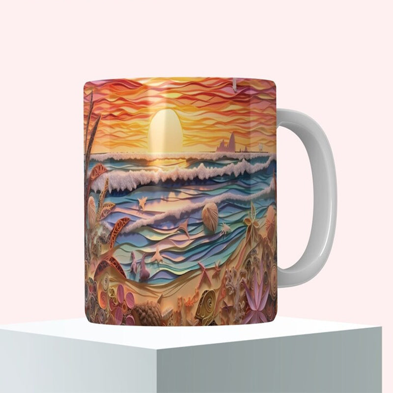 3D Ocean Beach Break Through Theme Coffee Mug