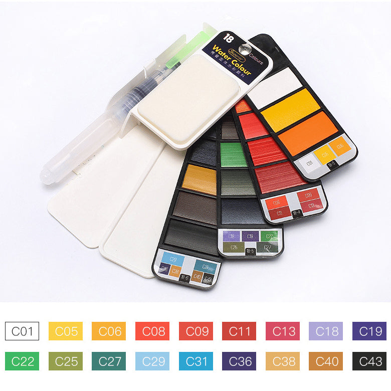 Solid Gouache Pigment Palette Handy Watercolor Travel Kit