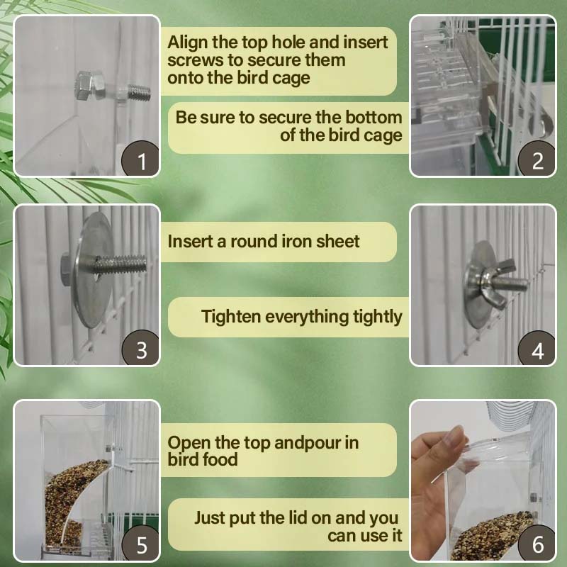 Automatic No-Spill Transparent Bird Feeder for Small and Medium Parakeets