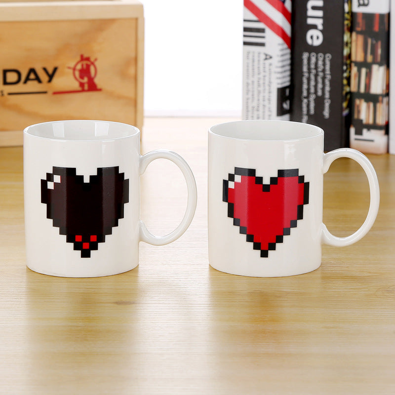 Pixel Heart Magic Heat Sensitive Color Changing Ceramic Coffee Mug