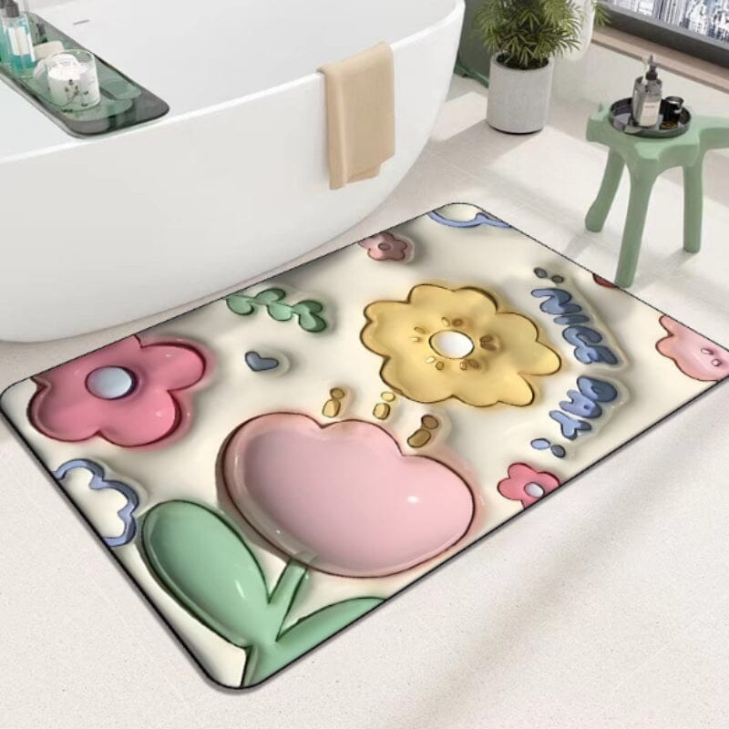 3D Flower Soft Absorbent Floor Mat for Bathhroom