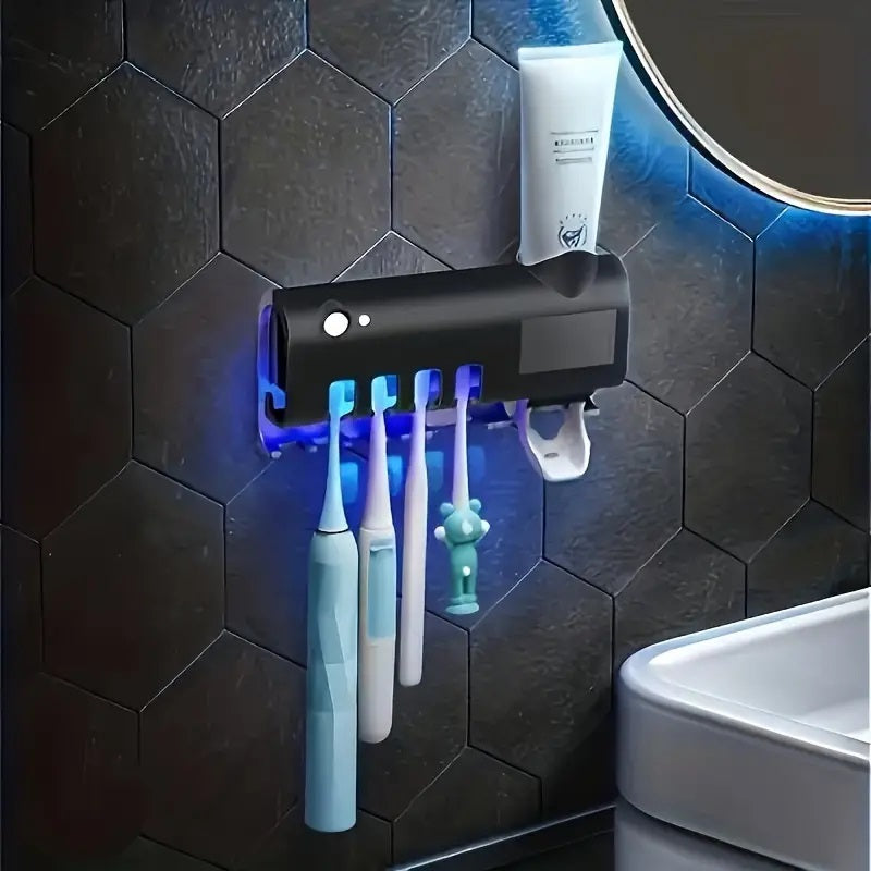 Smart UV Light Sterilizer Toothbrush Holder, WaII Mount Toothpaste Dispenser