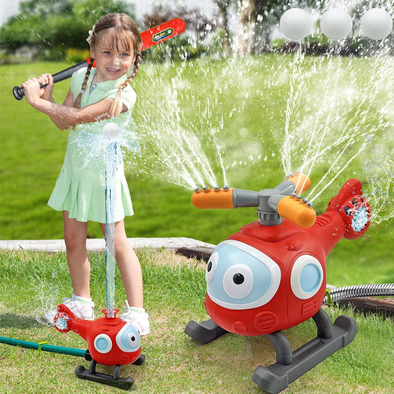 2 in 1 Outdoor Yard 360°Roating Spray Water Sprinkler Baseball Toy with 4 Baseballs