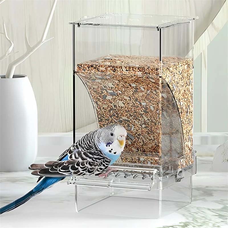 Automatic No-Spill Transparent Bird Feeder for Small and Medium Parakeets