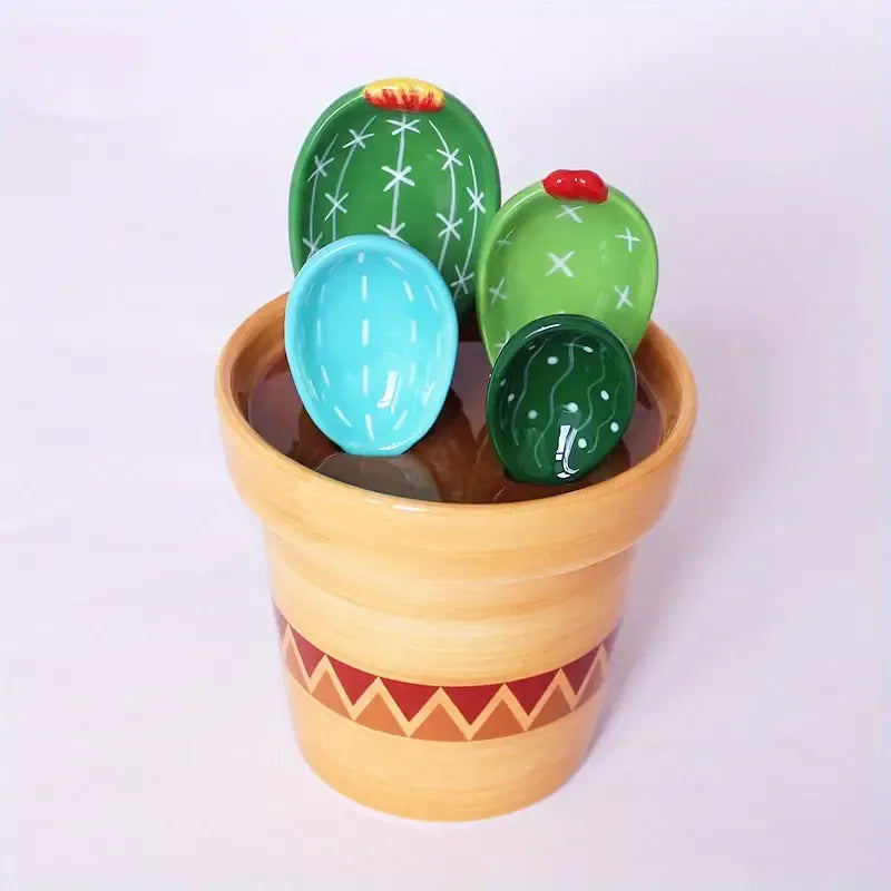 Prickly Cacti Measuring Set, Ceramic Measuring Spoons and Cups