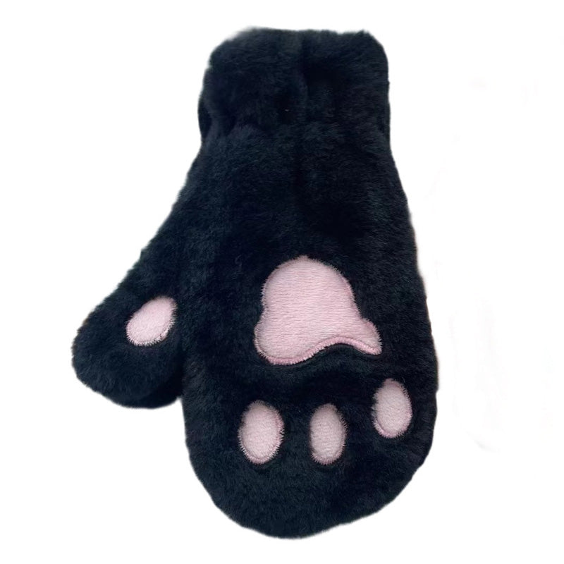 Thickened plush cat claw gloves