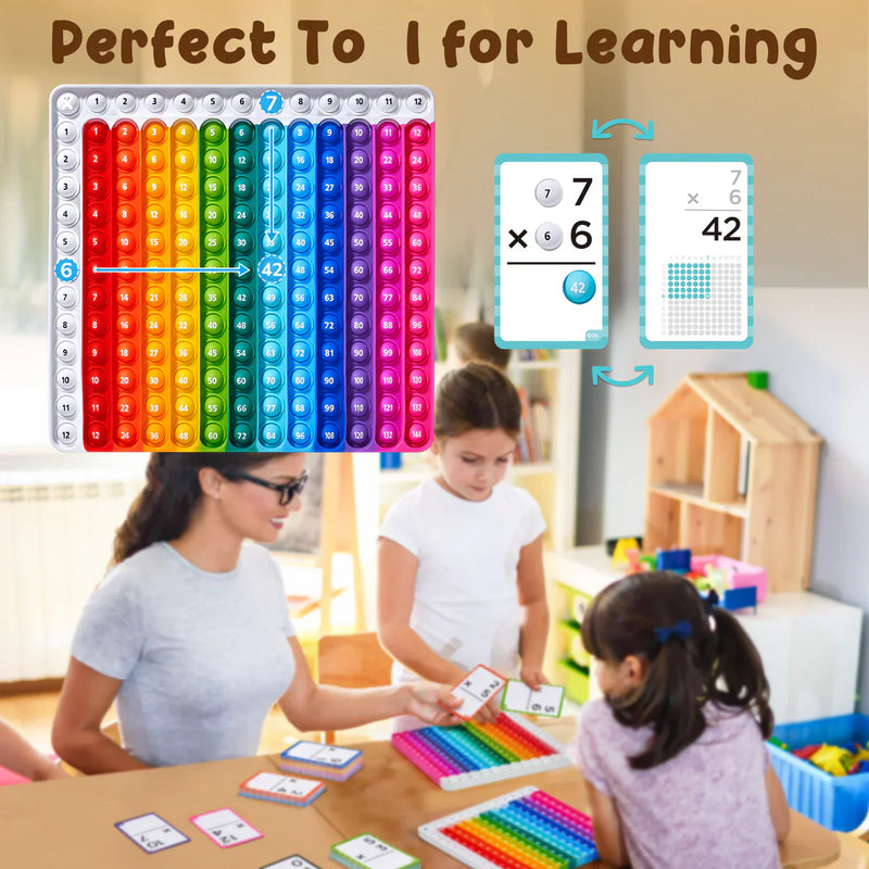 Math Flash Cards and Pop Fidget Chart, Push Bubble Number Table Chart Sensory Toy