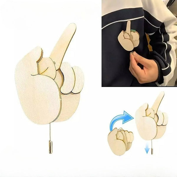 Funny Wooden Finger Brooch Middle Finger Pin DIY Kit
