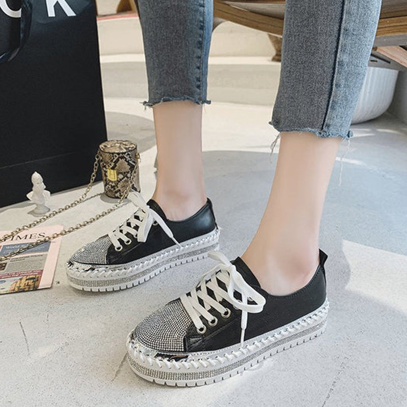 Diamond Silver Leather Sneakers for Women