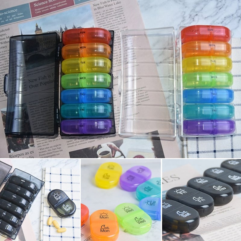 Portable Multicolour Weekly Monthly Pill Organizer, 2 Times A Day Pill Box