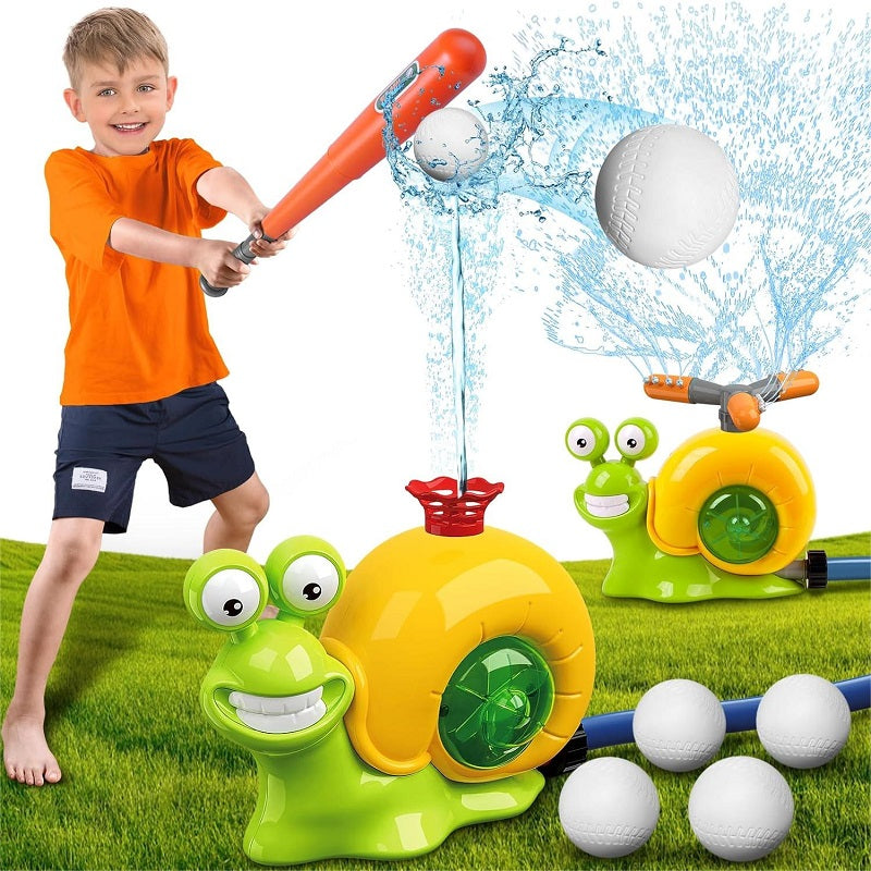 2 in 1 Outdoor Yard 360°Roating Spray Water Sprinkler Baseball Toy with 4 Baseballs