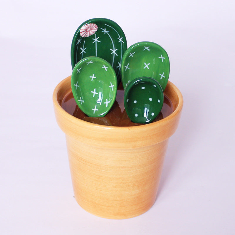 Prickly Cacti Measuring Set, Ceramic Measuring Spoons and Cups