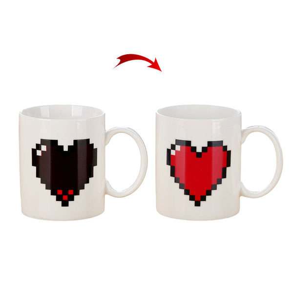 Pixel Heart Magic Heat Sensitive Color Changing Ceramic Coffee Mug