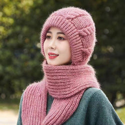 Women Windproof Integrated Hat Scarf