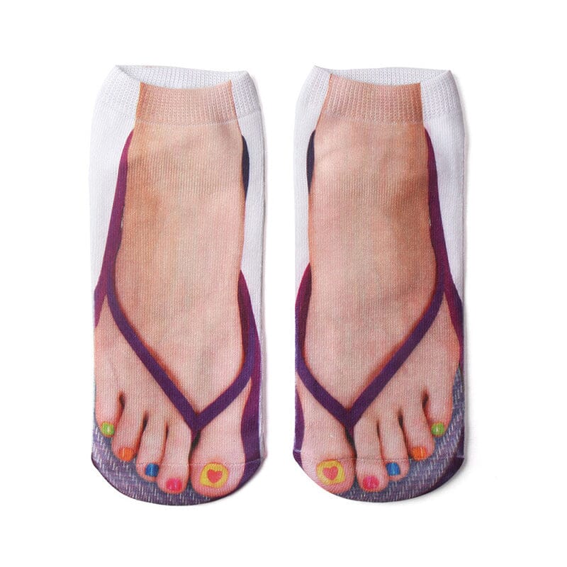 Funny 3D Pattern Flip Flop Manicure Print Socks