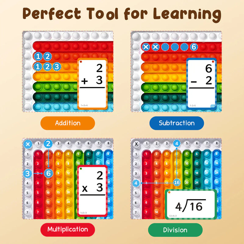 Math Flash Cards and Pop Fidget Chart, Push Bubble Number Table Chart Sensory Toy