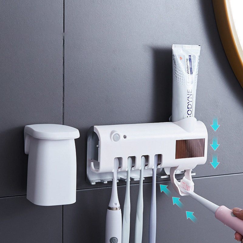 Smart UV Light Sterilizer Toothbrush Holder, WaII Mount Toothpaste Dispenser