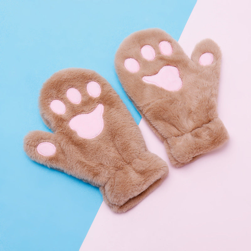 Thickened plush cat claw gloves