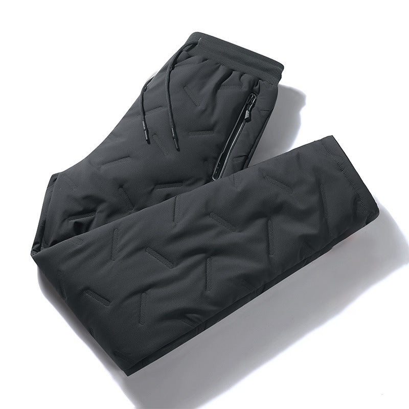 Unisex Thickened Windproof Winter Soft Fleece-Lined Pants with Zippered Pockets