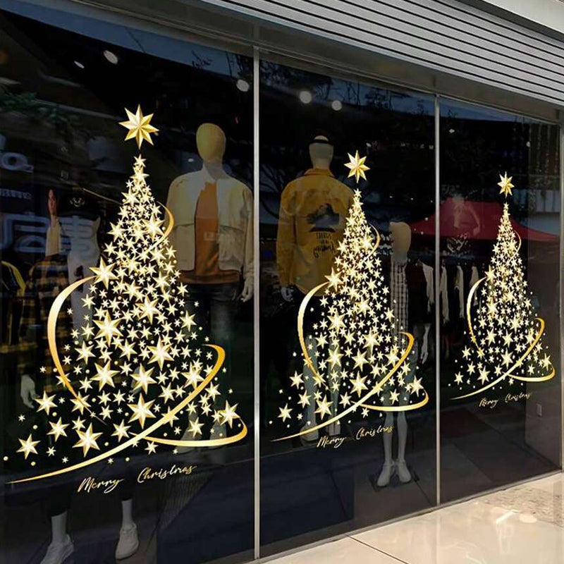 Golden Christmas Tree Window Clings Stickers for Glass