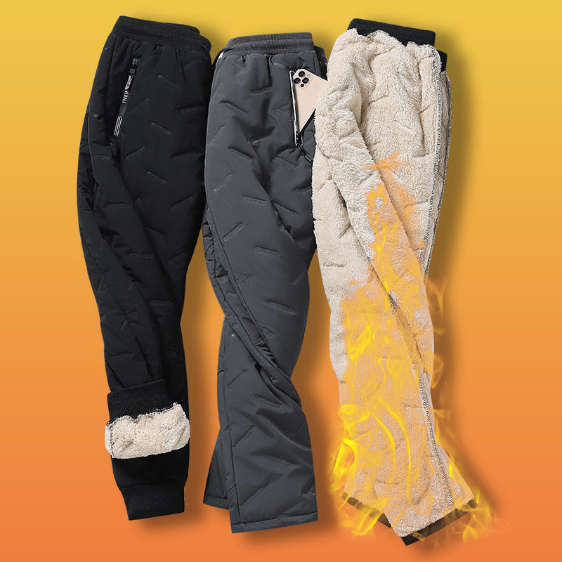 Unisex Thickened Windproof Winter Soft Fleece-Lined Pants with Zippered Pockets