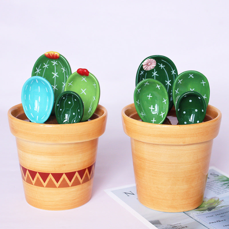 Prickly Cacti Measuring Set, Ceramic Measuring Spoons and Cups