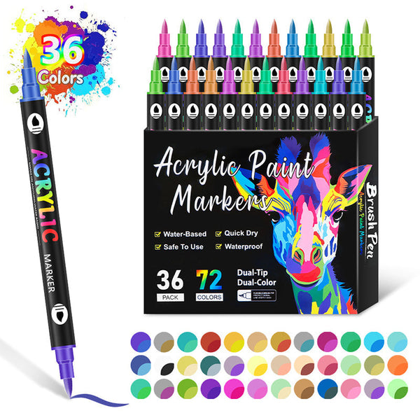 Dual Tip Acrylic Paint Marker Pens, Quick Drying Filling Color Pigment Marker