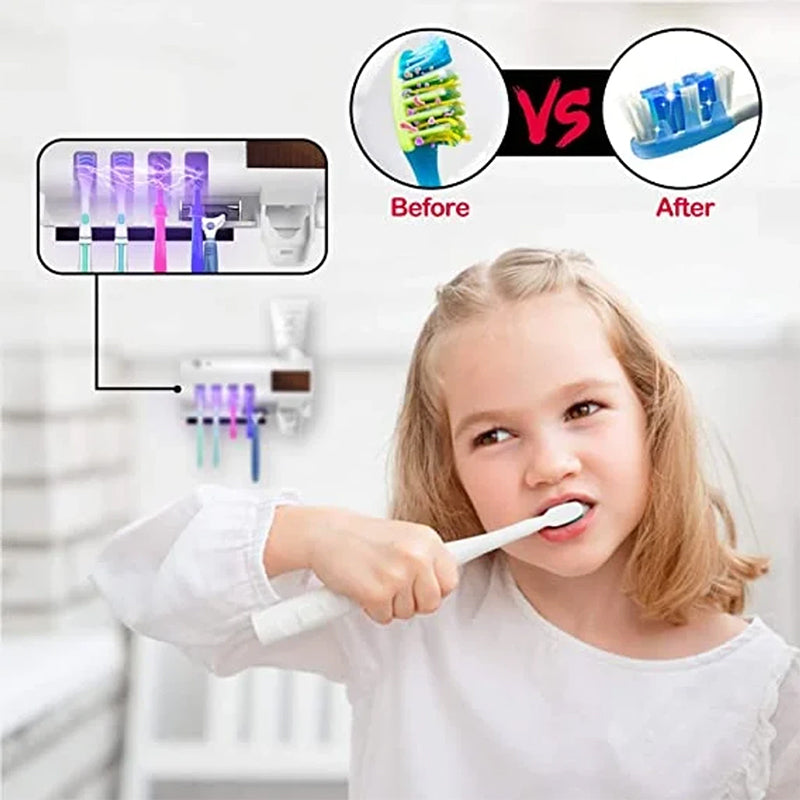 Smart UV Light Sterilizer Toothbrush Holder, WaII Mount Toothpaste Dispenser