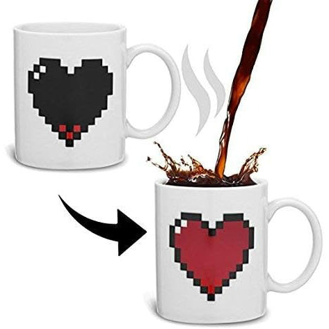 Pixel Heart Magic Heat Sensitive Color Changing Ceramic Coffee Mug