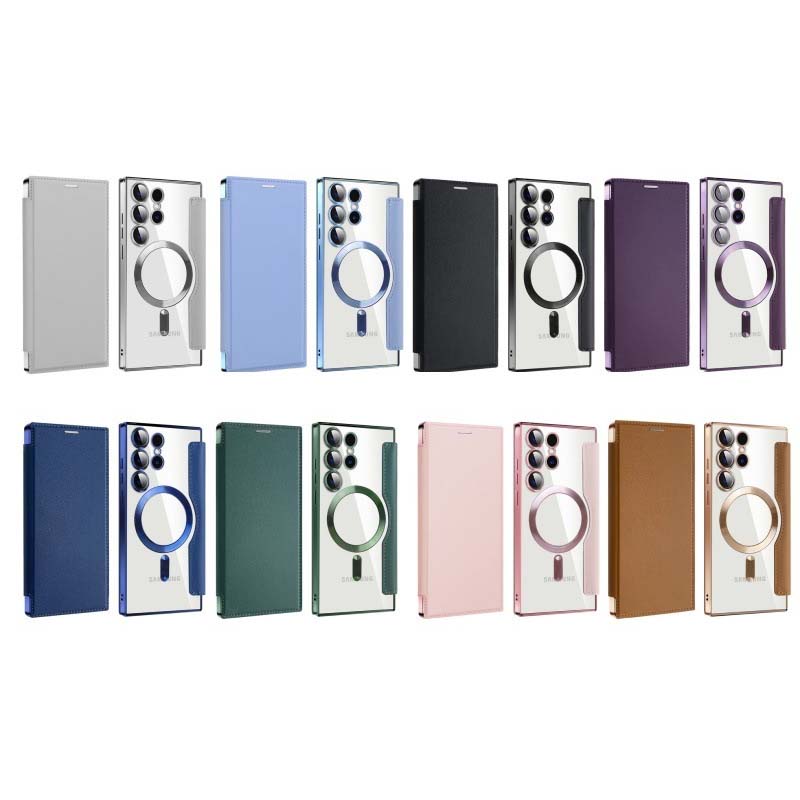 Leather Magnetic Flip Phone Case with Credit Card Holder for Samsung