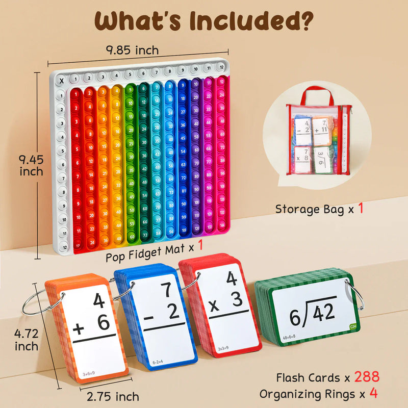 Math Flash Cards and Pop Fidget Chart, Push Bubble Number Table Chart Sensory Toy